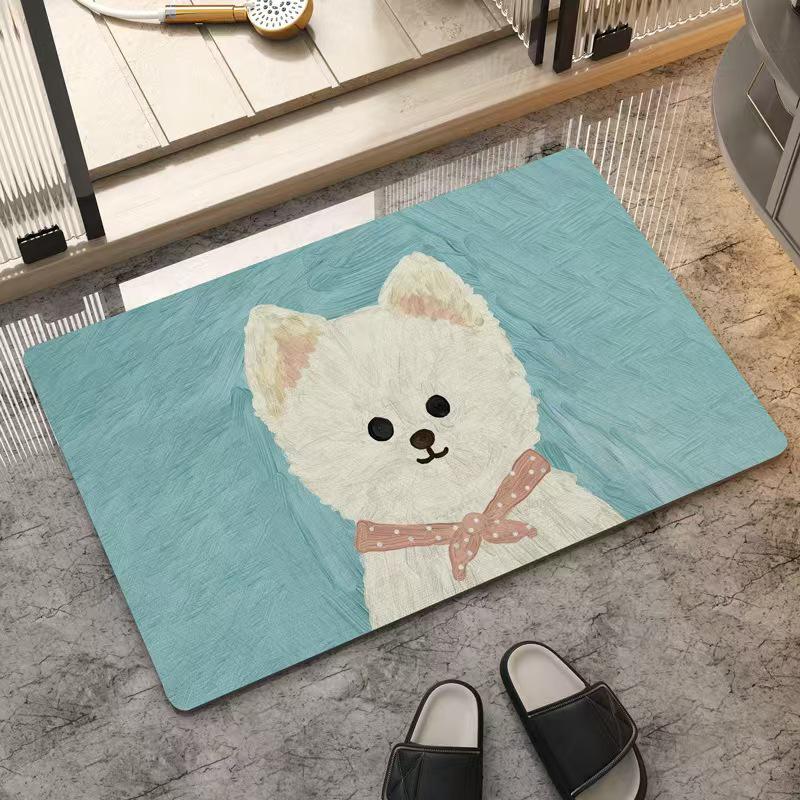 Velvet Puppy Oil Painting Absorbent Floor Mat for Entryway and Bathroom