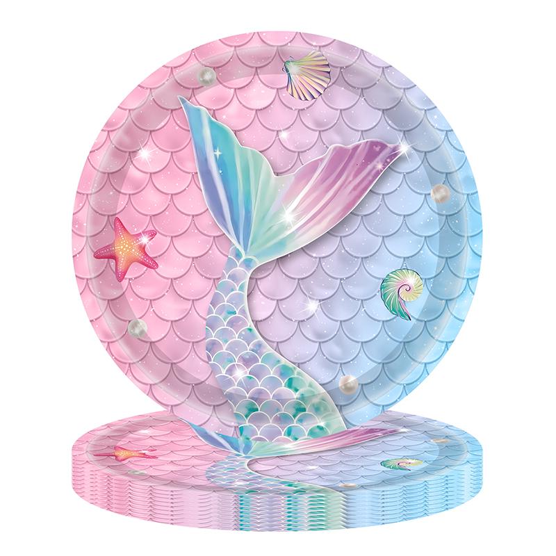 Mermaid Disposable Tableware Gradient Paper Plate Cup Napkin Girls Little Mermaid Birthday Party Decoration Supplies Baby Shower