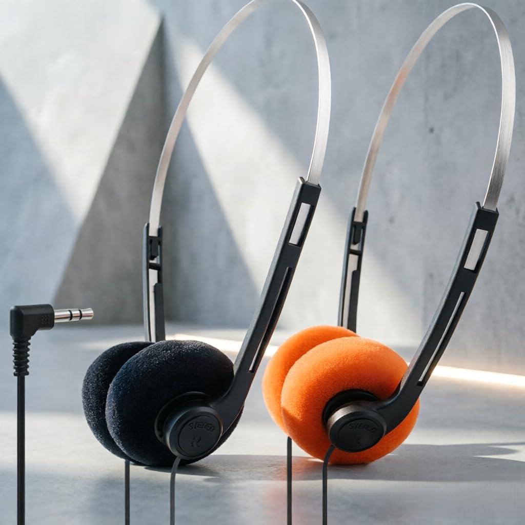 Retro Vintage Feel Retro Lightweight Stereo Earphone Walkman for Most Mobile Phone Playback Headphones and "Orange Over-Ear Headphones, Headphones,