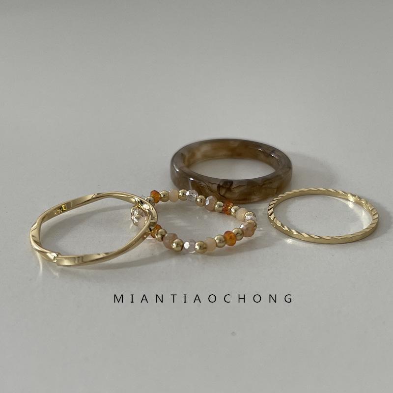 Набор красочных ретро японско-корейских колец с бусинами из смолы и ацетата в виде волны