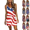 Women's Fashion Summer Independence Day Printed Loose Sleeveless Pocket V-Neck Dress