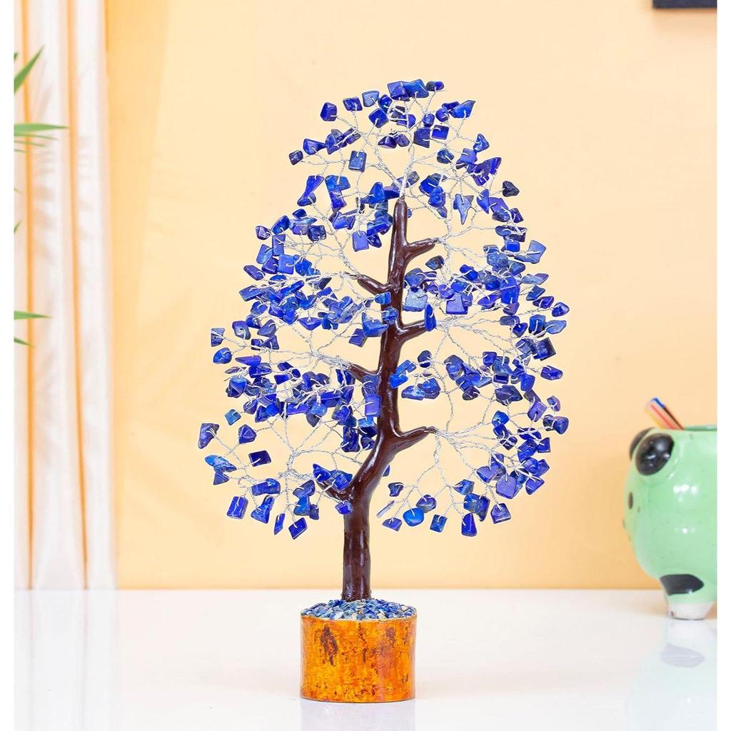 Tree Good Luck Showpiece for Home Decor Items Crystals Gemstones Bonsai Money Tree for Good Luck, Gift Item - 10-12 Inch (Lapis Lazuli Silver Wire)