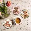 Scratch Resistant Desktop Pads Highland Cow Cork Coasters, Cute Floral Farmhouse Drink Mats with Vintage Flower Print Cup Holders Non-Slip Base, Heat