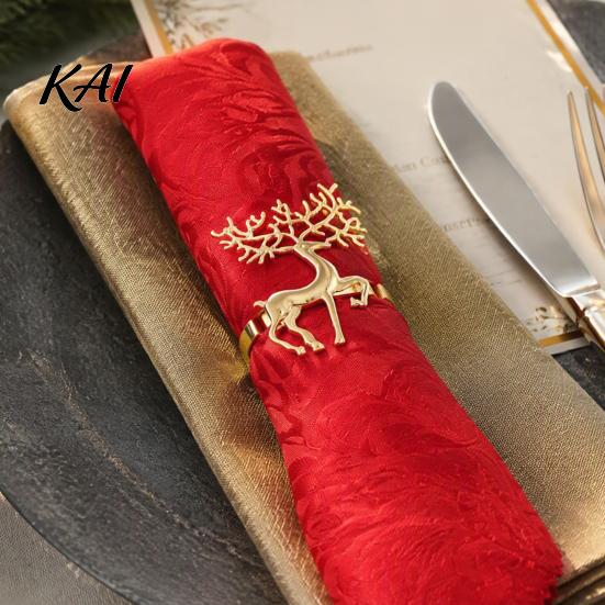 Nordic Style Table Decor Christmas Deer Napkin Ring, Alloy Elk Holder, Holiday Party Supplies Ring for Winter Festive Dining Decoration Golden