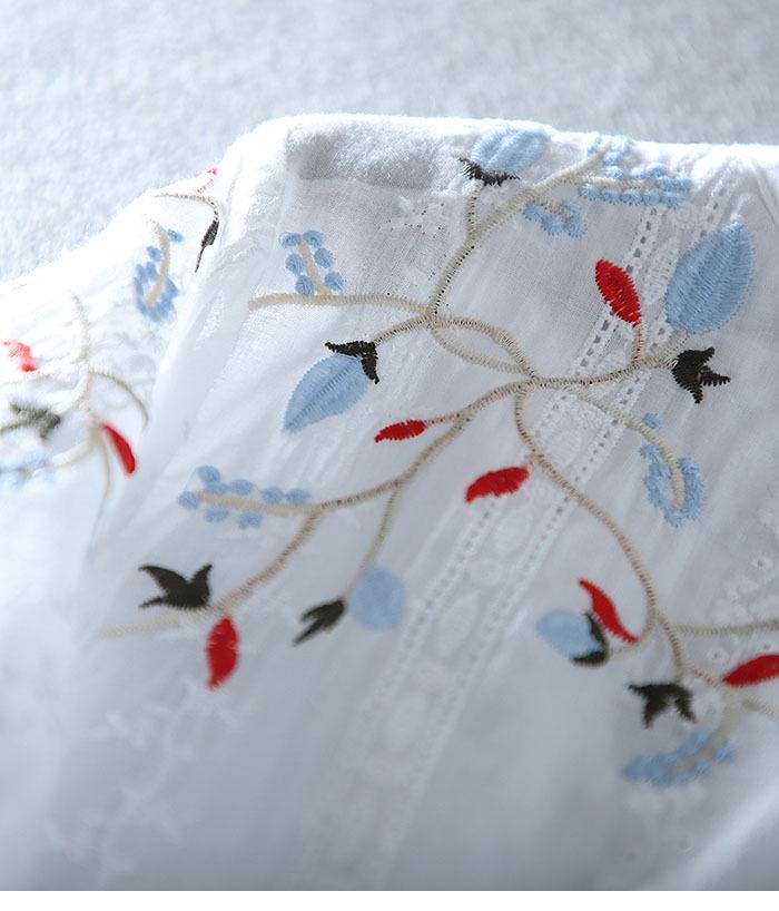 Кружевная вышитая рубашка с V-образным вырезом, стройнящая фигуру, для женщин - летняя повседневная, с завышенной талией, со средним рукавом