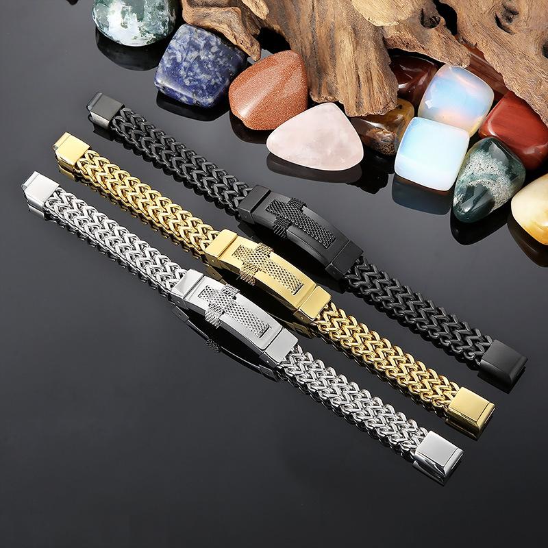 Hip -Hop Style Bracelet Rock Vacuum Electroplating Curved Brand Braided Front And Back Chain Trendy Men 'S Bracelet