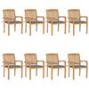 VidaXL Stackable Garden Chairs with Cushions 8 Pcs Solid Teak