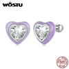 925 Sterling Sivler Lovely Purple Heart Zircon Stud Earrings For Women Heart-Shaped Blue Turquoise Ear Clips Drop Earring