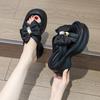 Cool Slippers Women's Summer Wear 2025 New Bow Rhinestone Thick-soled French Muffin Thick-soled Versatile Women's Sandals