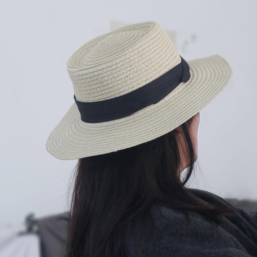 Flat Brim Straw Woven Hat Wide Brim Women's Sun Hat Fashion Sunscreen Bucket Hat  Ladies