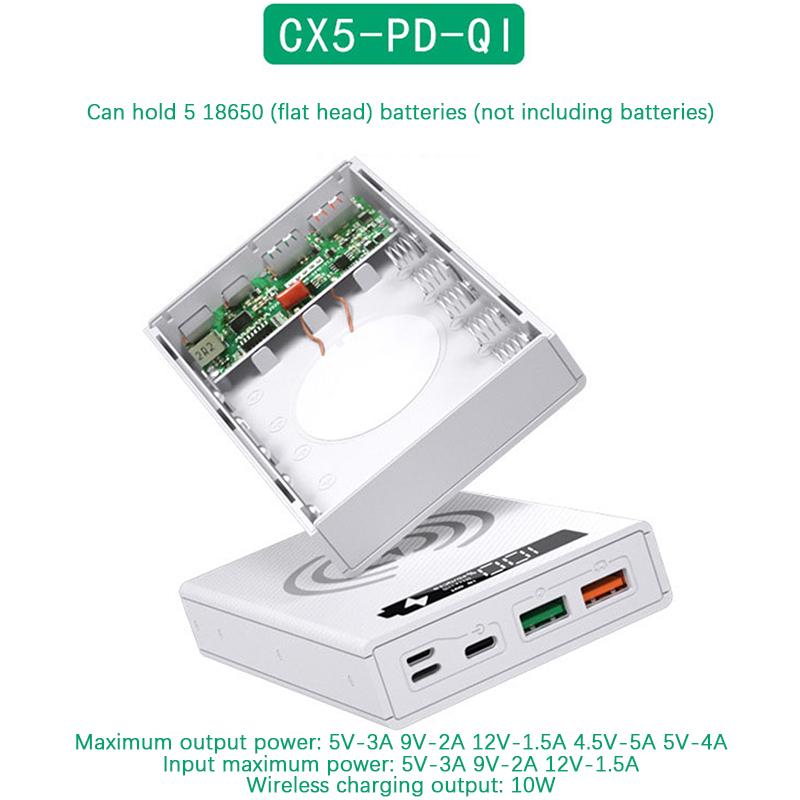 Съемный корпус для мобильного питания Diy 5*18650 Чехол для аккумулятора Power Bank Корпус для беспроводного зарядного устройства