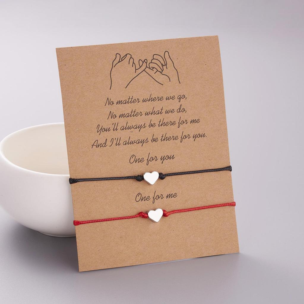 Регулируемые парные браслеты в форме сердца, красного и черного цвета (2 куска) - Японский и корейский стиль