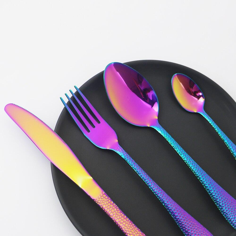 16Pcs Stainless Steel Dinnerware Set Colorful Cutlery Set Knives Fork Tea Spoon Tableware Set Kitchen Flatware Silverware Set