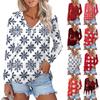 Women's Casual Fashion Sexy Comfort Christmas Prints V-Neck Button Long Sleeve T-Shirt Top