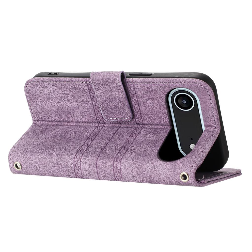 For iPhone 17 Air Case Wallet Skin-Touch Leather Imprinted Phone Cover with Wrist Strap