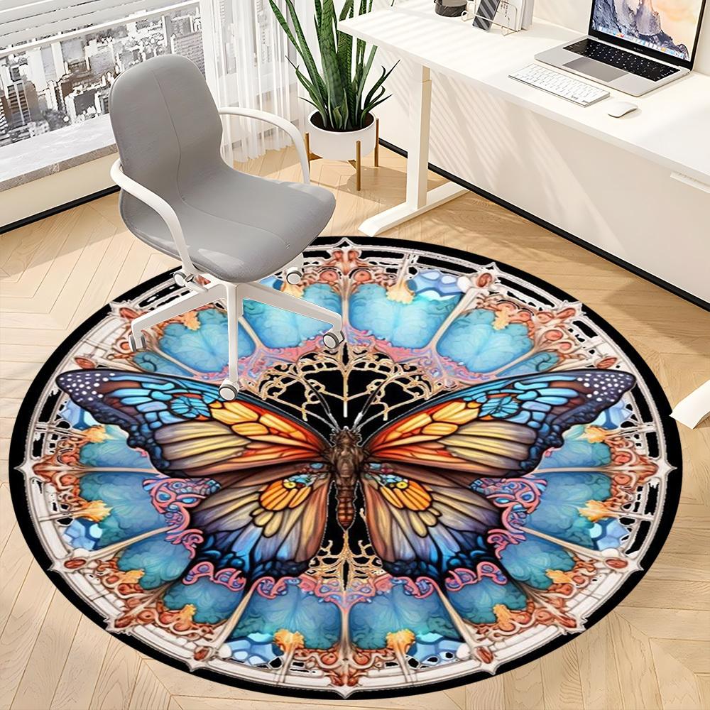 1PC Butterfly Mandala Chair Carpet for Office Non-Slip, Lightweight, Machine Washable Rug for Office, Sleeping, Room - Holiday Decoryy251009097