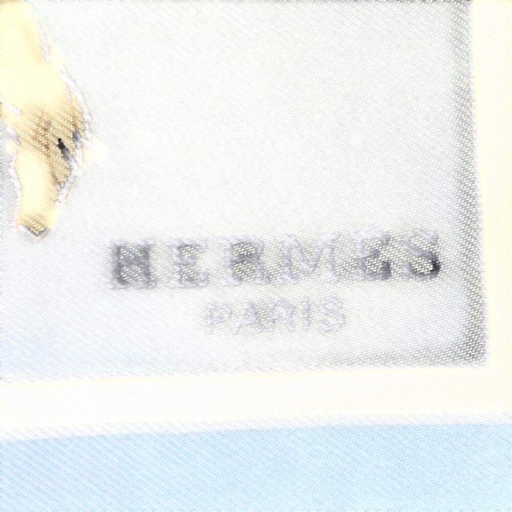 Hermes Шелковый платок-каре 45 см, синий шелк, женский, б/у, Journey to Niger Silk silk Carre 45