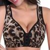 Leopard Print Front Button Bra Plus Size Thin Side Milk No Underwire Push-up Bra for Women