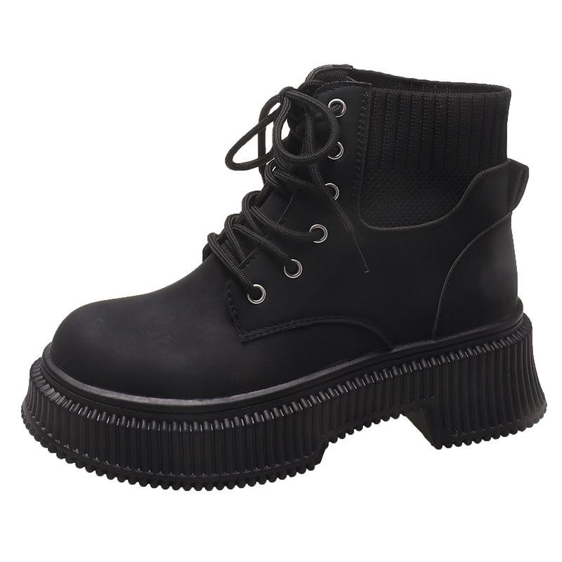 Thick Sole Boots Women's 2024 Autumn/Winter New Vintage High Top Lace Up Casual Shoes Fashion Knitted Short Boots Women Shoes