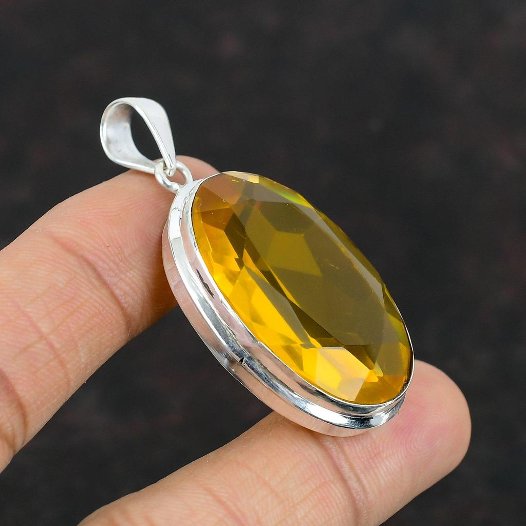 Ограненный кулон с цитрином Драгоценный камень Кулон ручной работы Кулон из стерлингового серебра 925 пробы Антикварные ювелирные изделия Дизайнерский кулон Подарки для него Ювелирные изделия с цитрином
