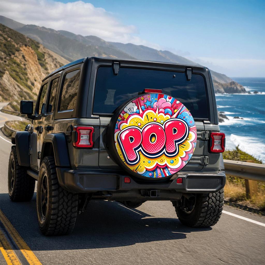 1pc, Pop Art Style Printed Pattern Car Tire Cover, Fashionable Universal Wheel Hub Protector, Spare Tire Protector, Creates A Un