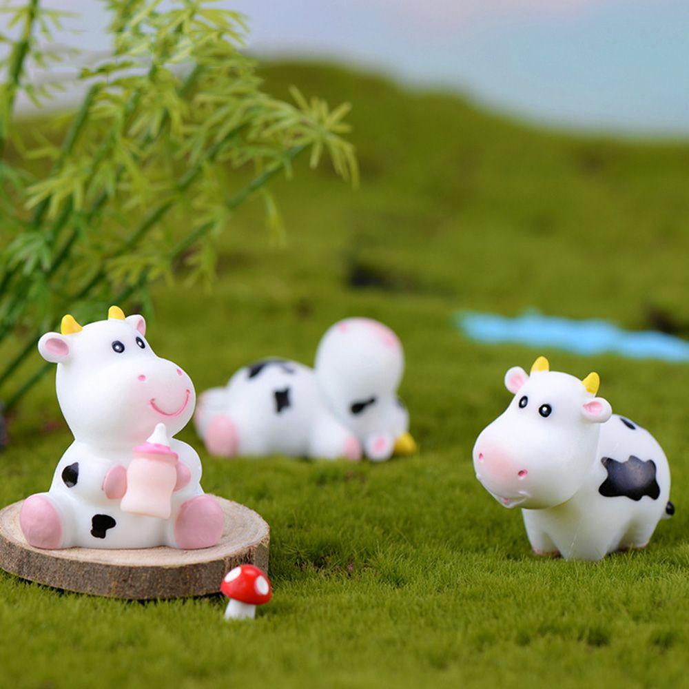 Fairy Garden Micro Landscape Animal Model Little Statue Cow Figurines Miniature Dairy Cattle