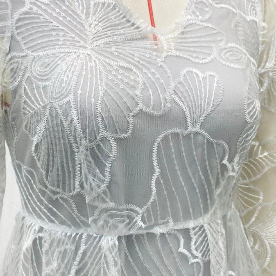 Женское вечернее платье с глубоким V-образным вырезом, кружевное, с цветочной вышивкой, макси-платье А-силуэта