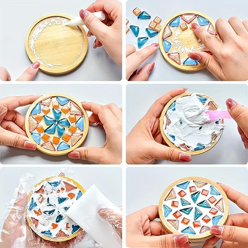 Набор из 6 деревянных подставок «Сделай сам» - Наполняемый мозаичный набор для творчества с формами сердца, круга, звезды, шестиугольника, цветка, шестиугольника - Идеально для домашнего декора