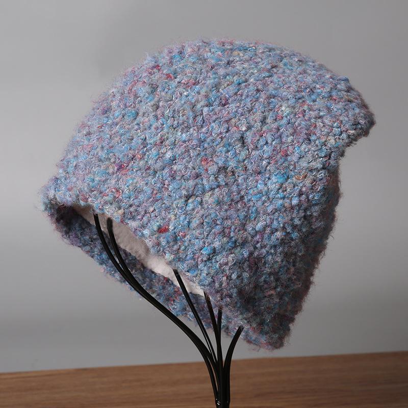 Pile hats women's autumn and winter indoor and outdoor men's and women's new face-showing small knitted wool bag head protector cold hat