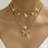 Neck Chain Women, Rhinestone Claw Chain Design Trend Necklace Direct Sales Big Butterfly Pendant Two-layer Necklace
