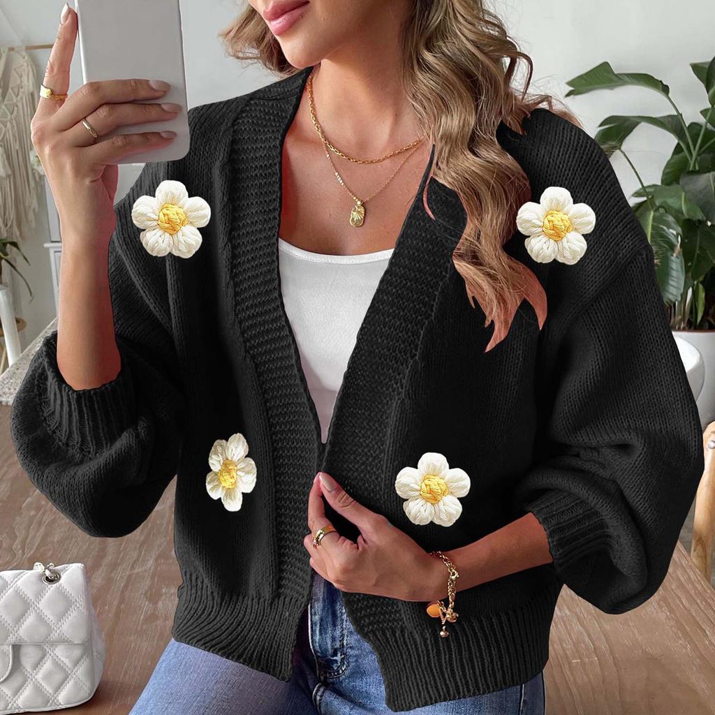 Женский шерстяной кардиган на осень и зиму с вязкой крючком, вязаный свитер, джемпер с длинными рукавами