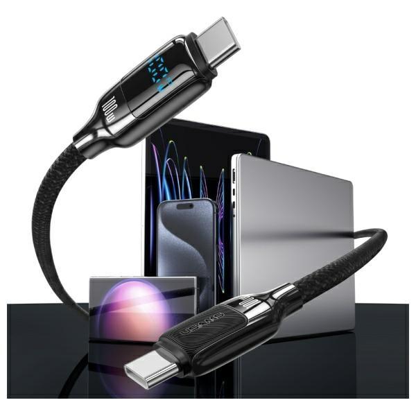 Usams Kabel Usb-C Na Usb-C 100W 1.2M     Digital Display Zinc Alloy Fast Charging Data Cable Hx Series Sj742Usb02 (Us-Sj742)