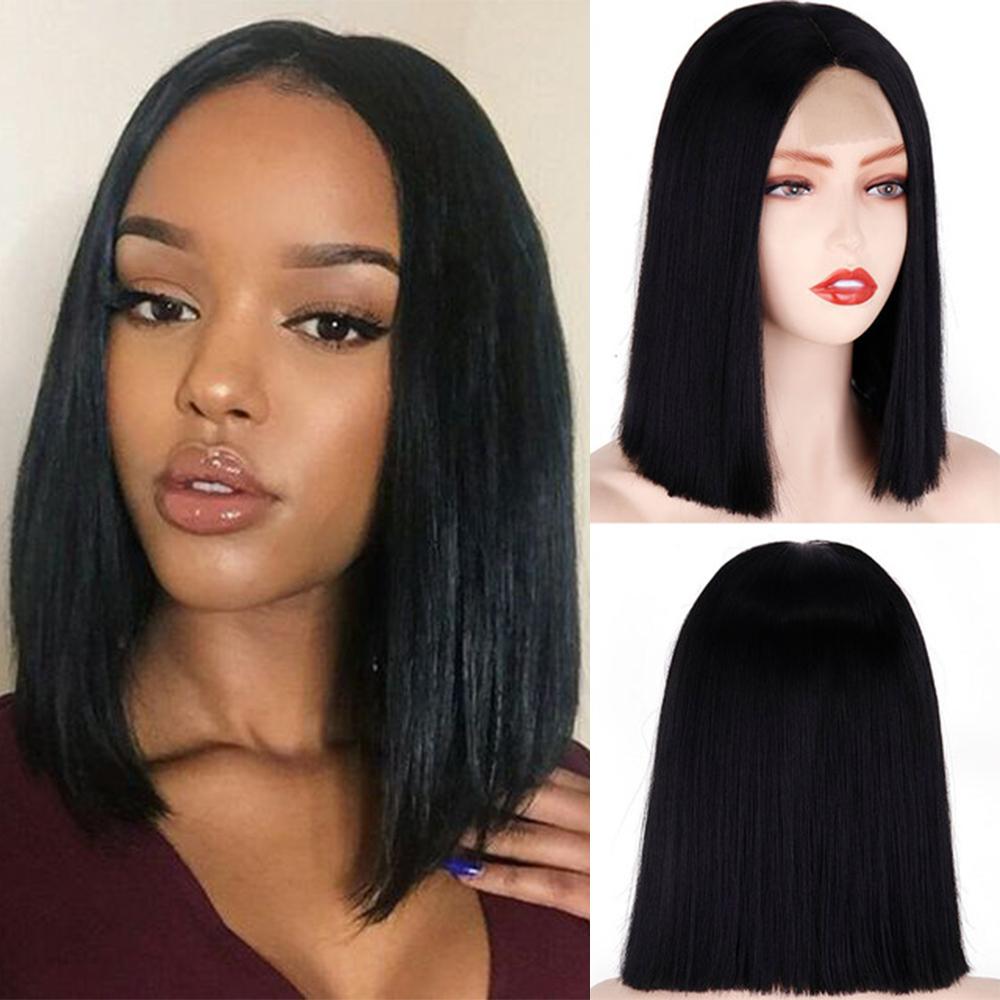 MISS WIG Женский короткий прямой парик боб без челки, парик спереди, синтетическое волокно, цвет красного вина, прямой парик до плеч