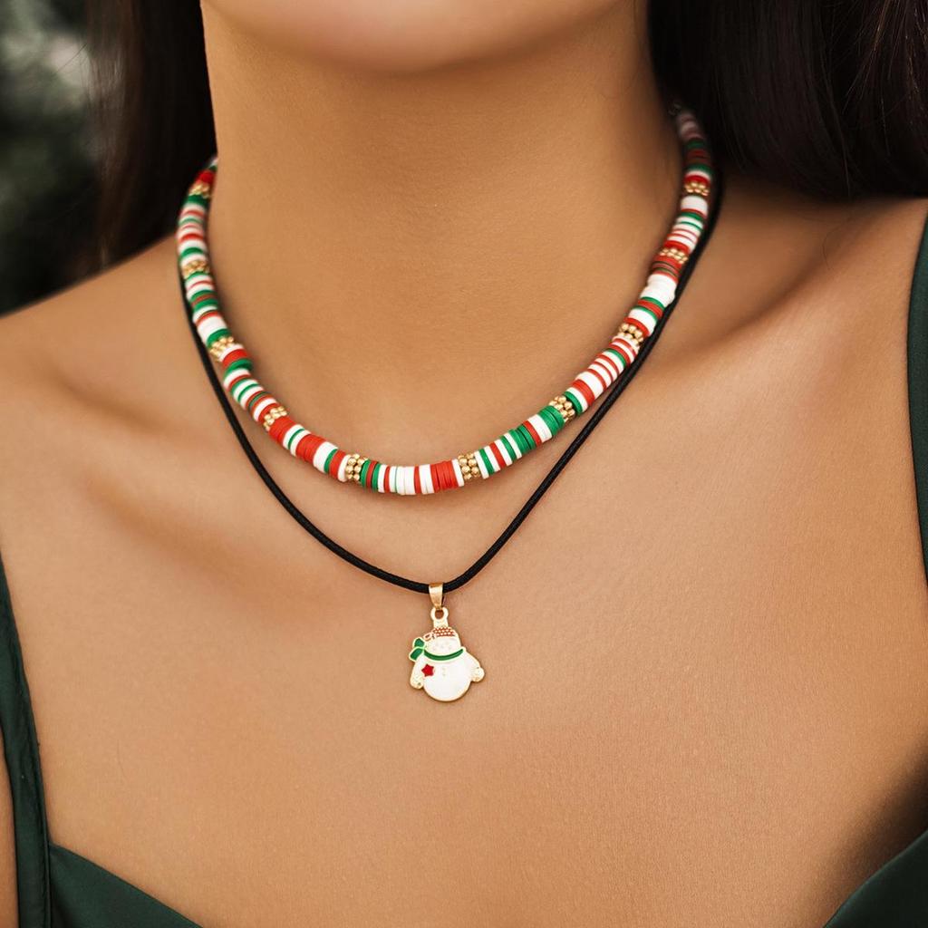 European and American Beaded Snowman Choker Necklace - Women's Imitation Crystal Christmas Gift Jewelry