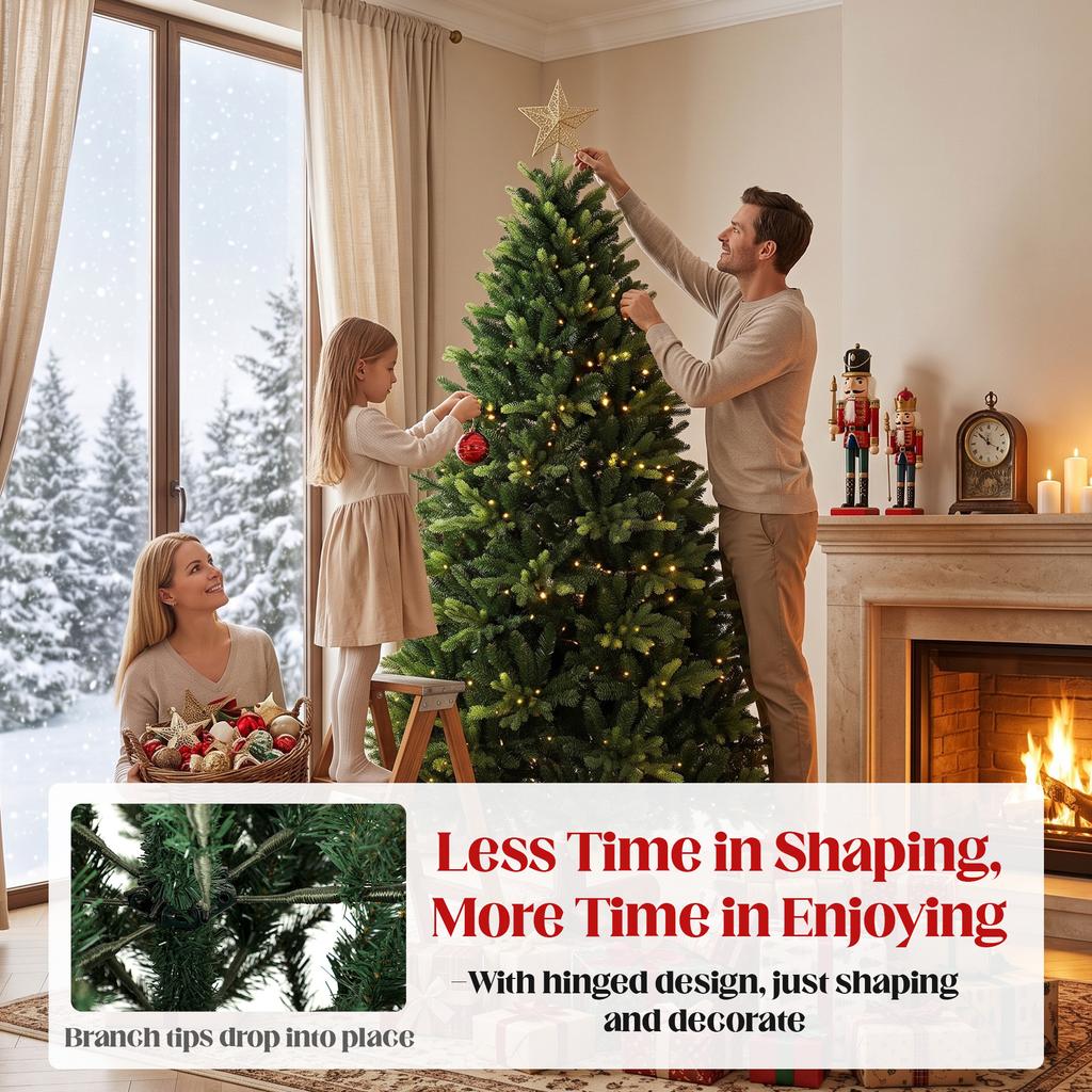Artificial Christmas Tree, Hinged Xmas Tree with 2419 PE & PVC Branch Tips, 6ft, Green
