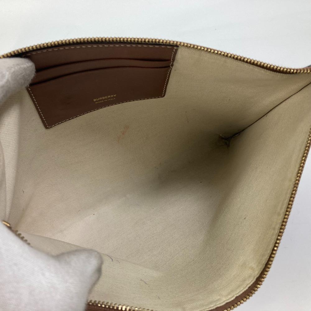 BURBERRY bag TB whole pattern fastener zip Clutch bag PVC/Leather Brown