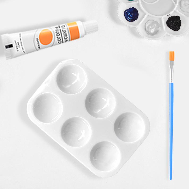 Белая 6-ячеечная прямоугольная пластиковая палитра для детской гуашевой и акварельной живописи