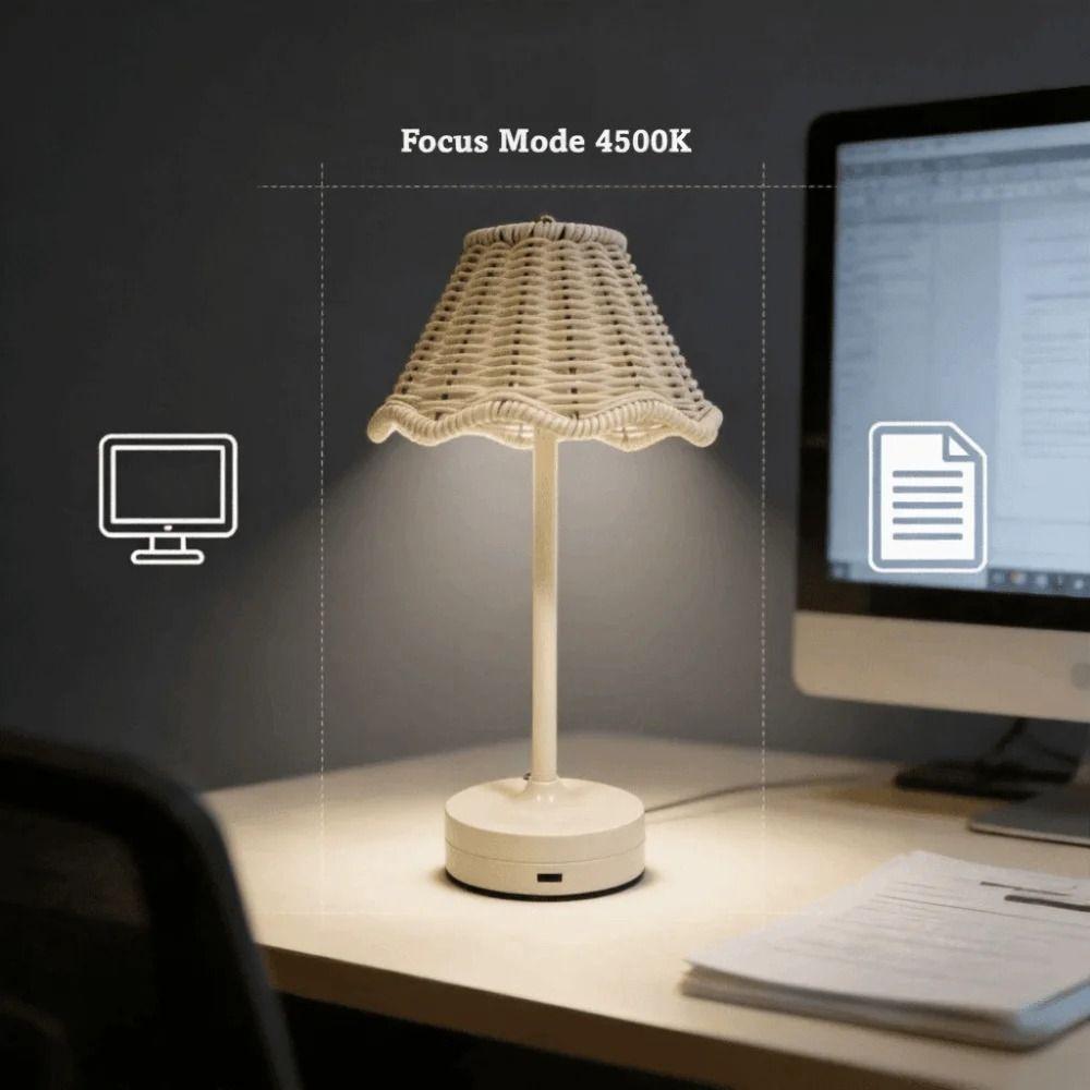 Wireless Design Rattan Desk Lamp Adjustable Brightness LED Night Light Living Room