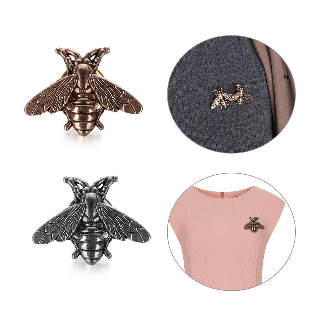 1Pair Vintage Gold Silver Color Retro Bee Brooches Men Women Metal Suit Collar Pins