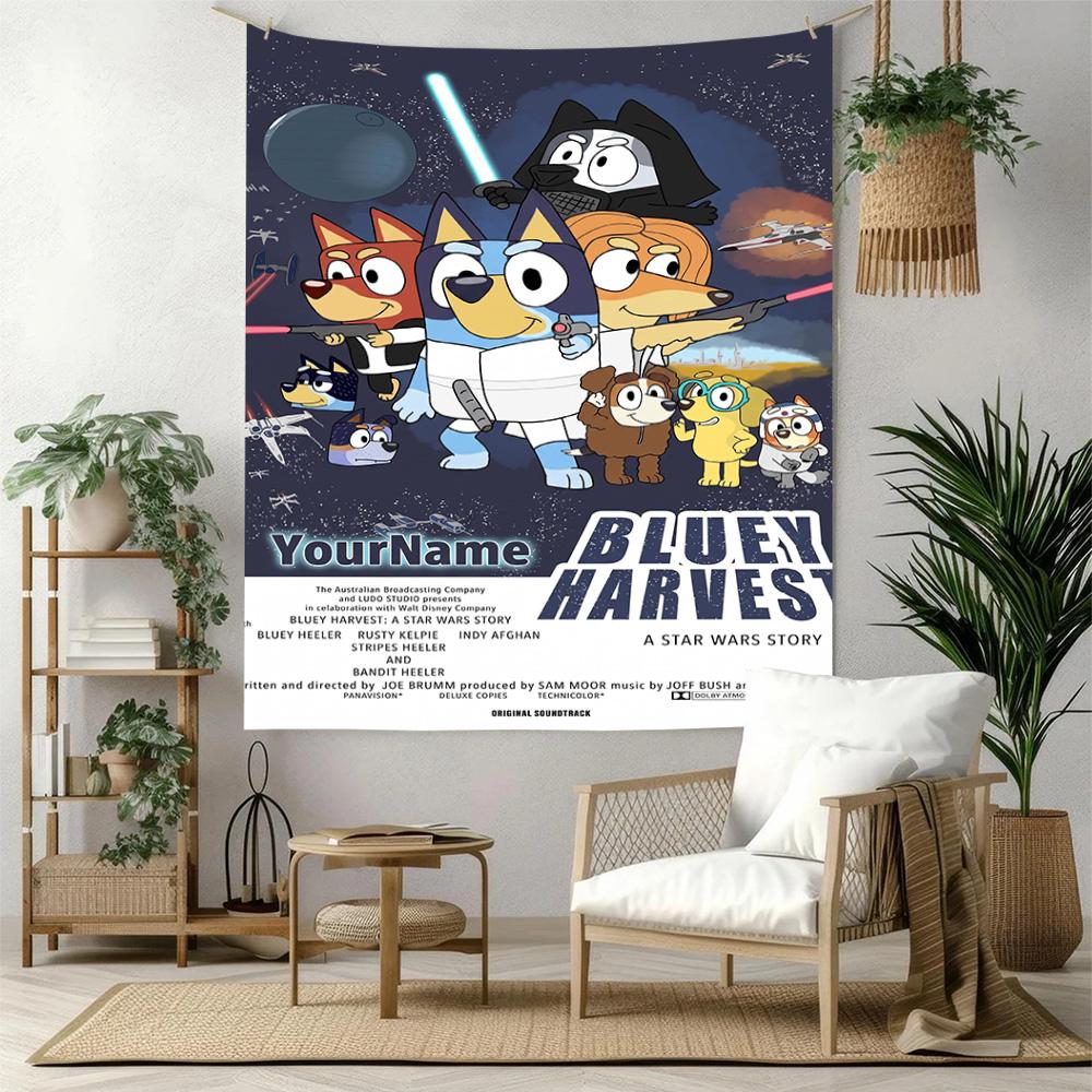 Bluey Custom Your Name Wall Decor Tapestry Art For Pet Memorial Birthdaywedding Party Backdrop Family Gift