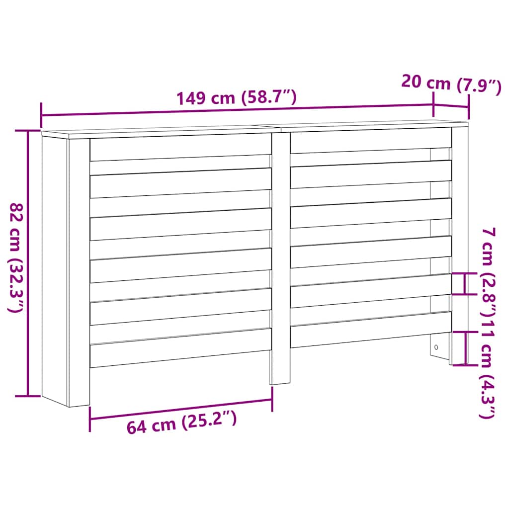 Radiator Cover Black Oak Effect 149 x 20 x 82 cm