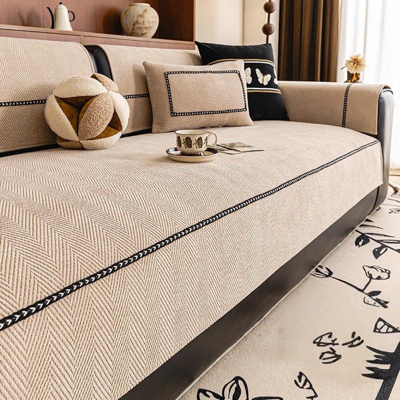 Soft Herribone Chenille Anti-Slip Sofa Cover, for Living Room Renovation Decorative All Seasons Washable Sofa Towel Slipcover