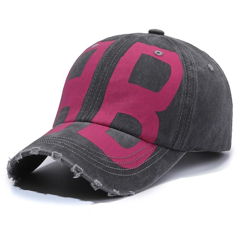 Hat old washed ripped female cap double B printed letter visor men's baseball cap