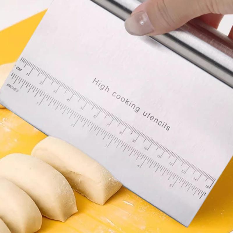 Stainless Steel Flour Cutter With Scale, Dough Cutter, Baking Scraper 15 20 22Cm, Roll Handle Rice Noodle Scraper
