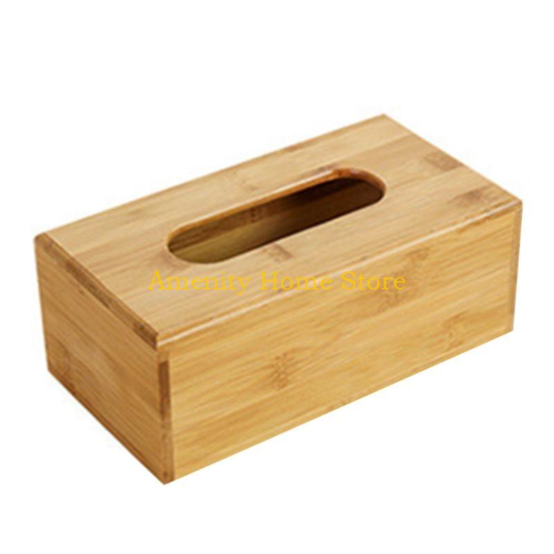 F26C Rectangle Bamboo Tissue Holder Lightweight Napkin Dispenser Easy Cleaning Utility Paper Organizer Dustproof for Tabletop