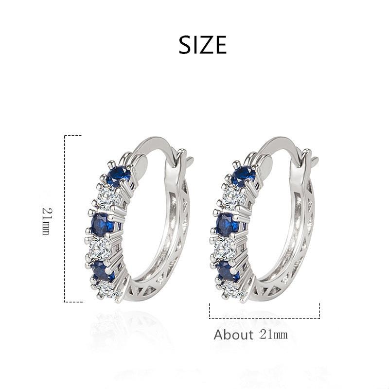 Новые серьги-кольца из стерлингового серебра 925 пробы с цветным цирконием для женщин и девочек, классические сапфировые круглые серьги, украшения для хряща