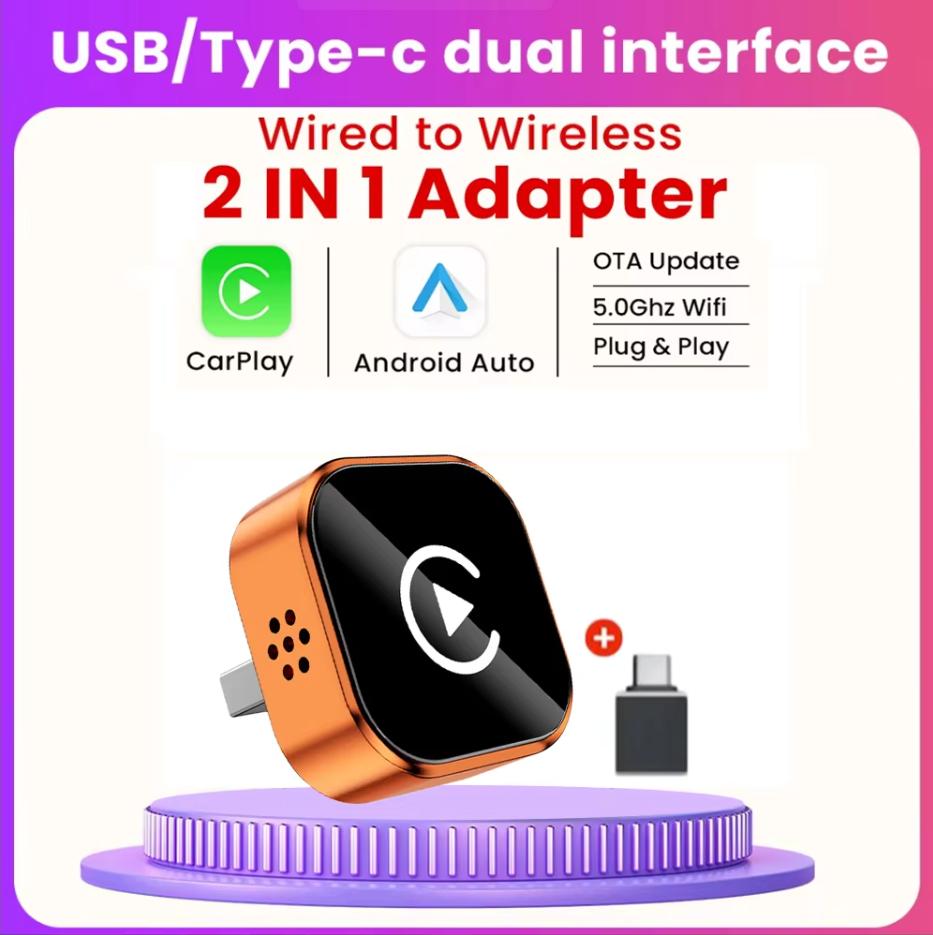 2 In 1 Wired to Wireless Carplay AI Box Android Auto Adapter Plug & Play USB Dongle For 98% OEM Car Wired Carplay Android Auto