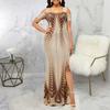 Women Dress Waist Tight Dressing Up Anti-fade Attractive Sexy Off Shoulder Sling Split Hem Gown Dress Daily Clothing