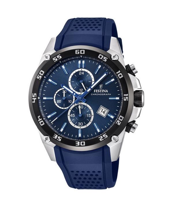 FESTINA The Originals Chronograph Rubber Strap Blue Dial Quartz F20330-2 100M Men's Watch