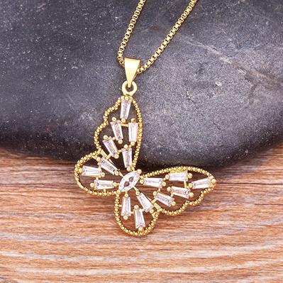Nidin Top Quality Copper Zircon 12 Styles Charms Butterfly Pendant Chain Necklace for Women Gold Plated Vintage Boho Jewelry